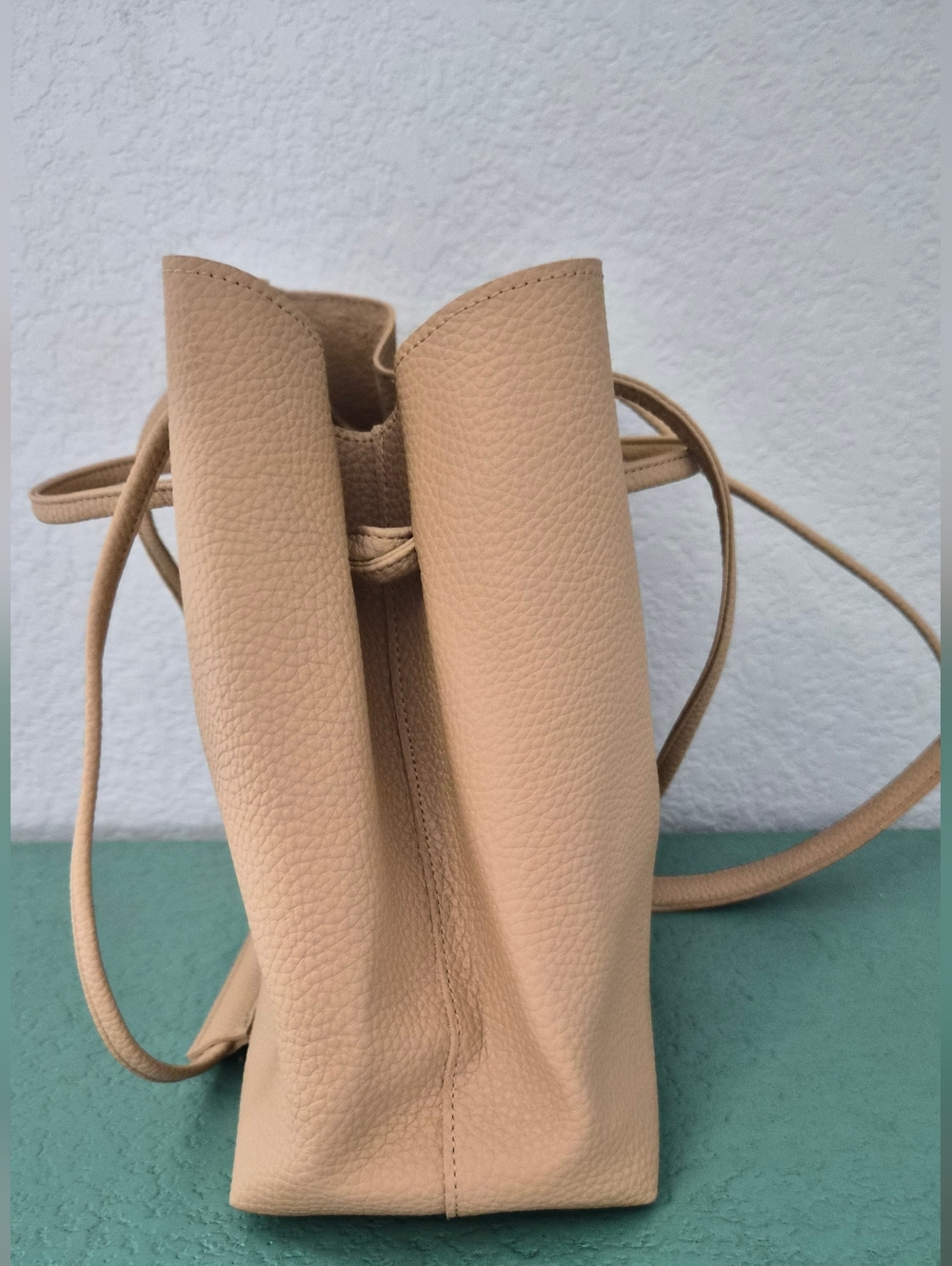 Tan Pebbled Vegan Leather Slouchy Bucket Bag - Picture 6 of 14